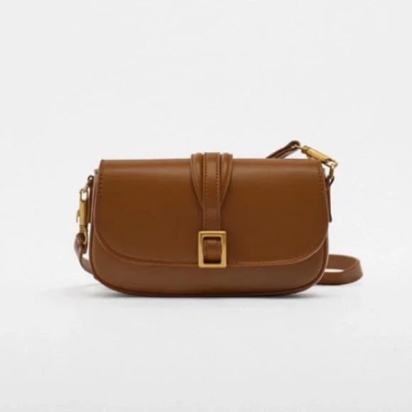 Zara caramel brown buckle crossbody bag NWT
